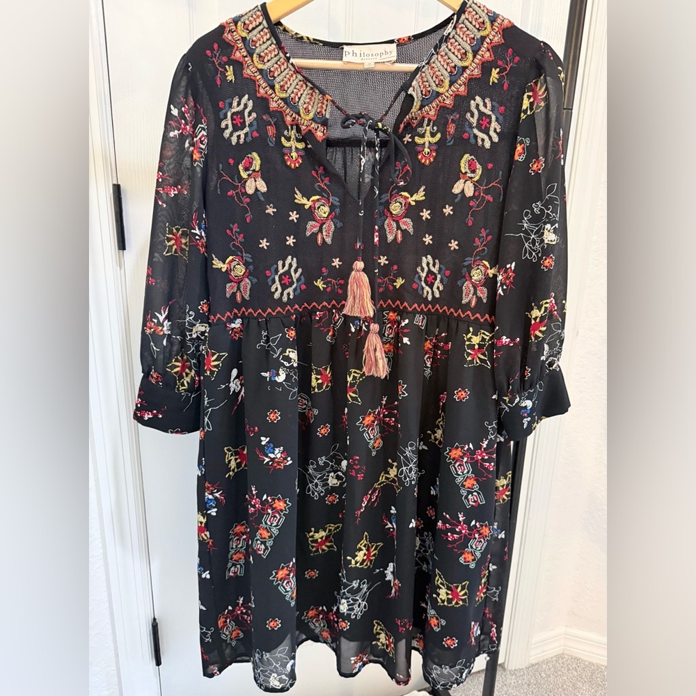 Philosophy Black Dress with Colorful Embroidery